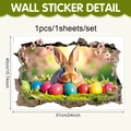3D wall sticker with realistic rabbit, Easter eggs and cherry blossoms, 61x40cm size - Single Rabbit Cherry Blossom Eggs Style (UV24Y11471T_R)