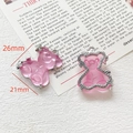 Pink resin bear charm for DIY jewelry with silver hollow edges, size 26x21mm - Pink Bear Style