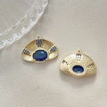 Front and back detail of gold fan-shaped charm with blue stone and honeycomb metal base - Deep Blue Fan-Shaped (2#)