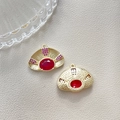 Macro view of gold-plated fan-shaped pendant with red gemstone and pink crystals - Red Fan-Shaped (3#)