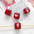 Perle carrée rouge en bois avec motif marguerite blanche pour bijoux DIY et artisanat - 13# Red Daisy