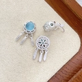 Detailed view of silver dreamcatcher charms with blue opal and feather pendants for jewelry - 1# Silver