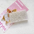 Close-up of 3mm cream cat eye glass beads for DIY jewelry making in a plastic box - Cream White (9#)