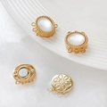 Detailed macro view of 3-hole gold magnetic clasps with white shell inlay for DIY jewelry - 18K Gold Plated White Mother Of Pearl