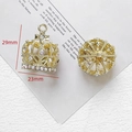 Goldener Kronenanhänger mit Strasssteinen, DIY handgefertigter Schmuckanhänger 29x23mm - Groß / Gold