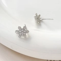 Macro detail of snowflake stud earrings with silver plating and sparkling cubic zirconia - Platinum Snowflake With Loop Style / 4# Platinum Snowflake (Single Price)