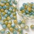 Detail of 10mm cracked glass beads with blue and amber colors for DIY jewelry making - Style 3 / 10 Pieces Pack / Rainbow