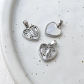 Macro view of heart-shaped silver pendant with white mother of pearl and FU character - Silver-Tone Heart-Shaped Blessing Character Style (2# White Gold Tone, Single Piece)