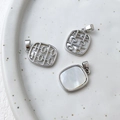 Macro detail of 14k gold-plated square pendant with natural white mother of pearl inlay - Silver Rectangular Double Happiness Style (4# White Gold Color, 1pc)