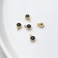 Set de 5 colgantes bañados en oro 18k con circonitas negras para joyería artesanal DIY - Dorado-Negro