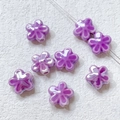 Macro detail of handmade purple ceramic clover beads with glossy finish and center hole - 9# Gradient Purple Flower
