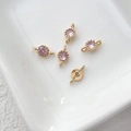 Connettore tondo placcato oro 14k con zirconia lavanda e doppi anelli di aggancio - Lavanda