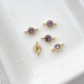 14k vergoldete Doppelösen-Verbinder mit lila Zirkon für DIY-Schmuckherstellung - Lila