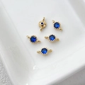 Connettore tondo placcato oro 14k con zircone blu scuro per creazione di gioielli - Blu zaffiro
