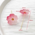 Detailed view of pink resin flower earrings with gold plated needles and measurements - Gradient Pink Flower Ear Wire Style (AP0400)