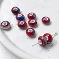 Macro detail of deep red ceramic beads with blue glaze for DIY jewelry making - Wine Red (6#)