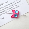 Macro shot of pink cat-shaped charm with blue eyes and metal needle on white card - 8# Pink Double Eye Cat Large Pupil (D4171)
