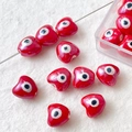 Hand-painted heart-shaped red ceramic beads with evil eye design for DIY jewelry - Heart Evil Eye / Red
