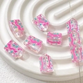 Detailed view of handmade colorful polka dot and stripe glass beads for DIY jewelry making - Pink Blue Polka Dot Wave Style (2#)