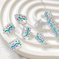 Macro view of hand-painted acrylic beads with blue stripes and colorful dots for DIY - Lake Blue Polka Dot Wave Style (4#)