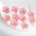 Macro detail of pink glass star beads with floral patterns for DIY jewelry making - 1 Piece/Pack / 1# Pink Sakura Style