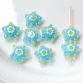 Lampwork glass star beads in light blue with floral patterns on a ceramic plate - 1 Piece/Pack / 2# Light Blue Floral