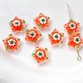 Macro detail of eight handmade star-shaped millefiori glass beads with floral patterns - 1 Piece/Pack / 3# Orange Floral