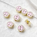 Macro shot of pink enamel smiley face bead with gold-plated metal finish for DIY jewelry - 4# K Gold Tone