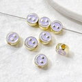 Macro shot of purple enamel smiley face beads with gold base for DIY jewelry making - 6# K Gold Tone