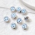 Macro view of light blue enamel smiley face beads for DIY jewelry making and crafts - 7# Silver Tone