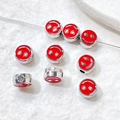 Detailed shot of red enamel smiley face beads for DIY bracelet and necklace jewelry making - 11# Silver Tone