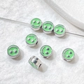 Green enamel smiley face beads on wire showing DIY bracelet jewelry components - 13# Silver Tone