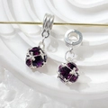 Close-up of purple zircon crystal beads in silver cage charms for DIY jewelry making - Style 9 (Purple Rhinestone)