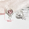 Macro shot of 24mm pink heart charm with silver melting design and dimensions - Melting Heart - Pink (10#)