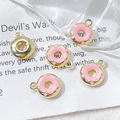 Detail of five pink enamel donut pendants with gold plating for DIY jewelry making - K-Gold Pink Donut (2# K-Gold Single Price)