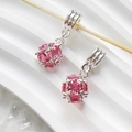 Pink cubic zirconia ball pendant charms with silver metal ribbed loop for jewelry making - Style 11 (Pink Rhinestone)