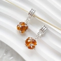 Amber crystal bead pendant with silver crisscross frame for DIY jewelry making - Style 12 (Yellow Rhinestone)