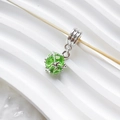Silver bead charm with hollow sphere design and faceted emerald green zircon inlay - Style 13 (Green Rhinestone)