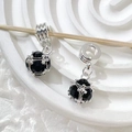 Silver bead charm with black zircon stone and cage design for jewelry making - Style 16 (Black Rhinestone)