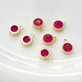 Detalle de dijes de rubí redondo bañados en oro de 14k con bordes lisos y de cuentas para joyería - 14# Tono Dorado Zirconia Rojo Rosa