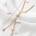 Detail of 14k gold-plated adjustable box chain with pear-cut zircon pendants and dimensions - 18K Gold Long Style With Zircon