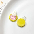 Macro view of Mid-Autumn bunny mooncake charms with detailed enamel finish and honeycombed back - Universal Specification / Yellow Pink Mid-Autumn Rabbit (29#)
