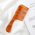 Minimalist wide tooth hair comb in elegant amber tortoiseshell pattern acetate - Coffee