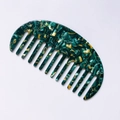 Peigne à cheveux en acétate avec texture marbrée vert foncé et or et dents larges - Vert Foncé