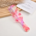 Pink marble acetate comb featuring dual-sided wide and fine teeth with ergonomic handle - Iridescent Red