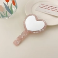 Elegant heart-shaped acetate handheld mirror with pink floral texture and vintage style - 7cm / Transparent Pink Floral