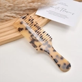 Portable acetate hair comb with tortoiseshell pattern featuring wide and fine dual teeth - Light Leopard