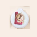 White folding hairbrush with cartoon lion illustration and large pink letter L design - Lion Style L