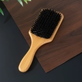 Bamboo paddle hairbrush with natural boar bristles and black elastic air cushion - Large Square Style (GS-MS02)