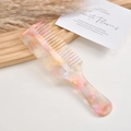 Pink and yellow marble acetate hair comb with dual fine and wide teeth design - Phantom Purple
